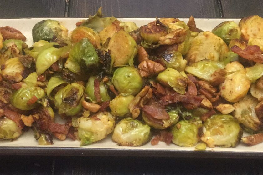 Spicy Brussels Sprouts with Bacon and Pecans